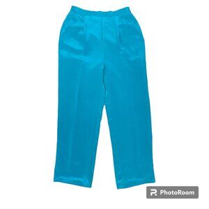 VTG NWT Women's ANNA AND FRANK High Rise Pleated Silk Pants Teal- Size Large‎